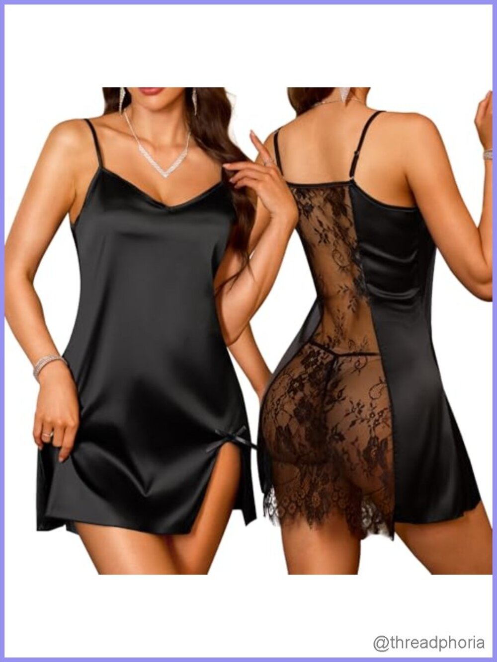Satin Lace Babydoll Chemise Adjustable Straps Nightgown